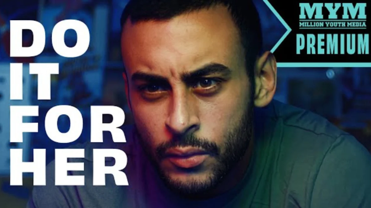 Close-up of Bilal with the text, Do It For Her