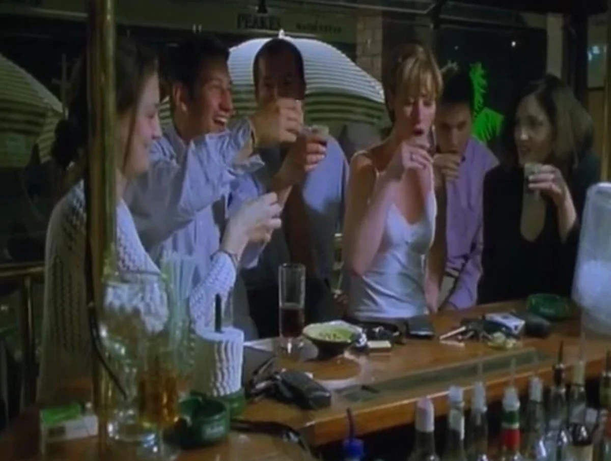 A group of people featured in Drinking for England at a bar raising their glasses in a toast, celebrating together in a lively atmosphere.